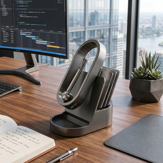 Navorli™ HaloFile Desktop Organizer – Sculptural Pen Display & Vertical Document Sorting Station with Multi-Level Storage