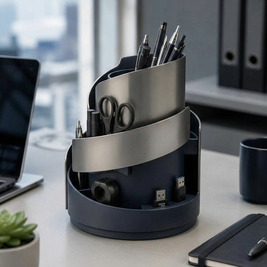 Navorli™ OrbitFlow Multi-Level Rotating Desk Organizer – Vertical Pen, Tool & Office Supply Station