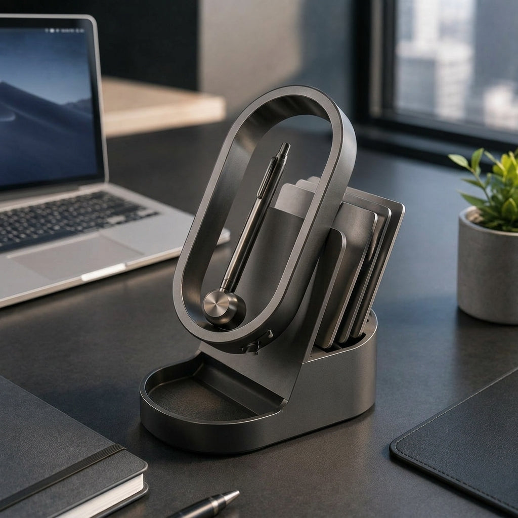 Navorli™ HaloFile Desktop Organizer – Sculptural Pen Display & Vertical Document Sorting Station with Multi-Level Storage