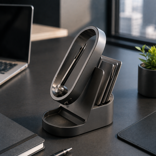 Navorli™ HaloFile Desktop Organizer – Sculptural Pen Display & Vertical Document Sorting Station with Multi-Level Storage