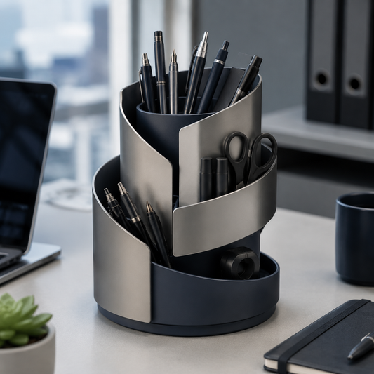 Navorli™ OrbitFlow Multi-Level Rotating Desk Organizer – Vertical Pen, Tool & Office Supply Station