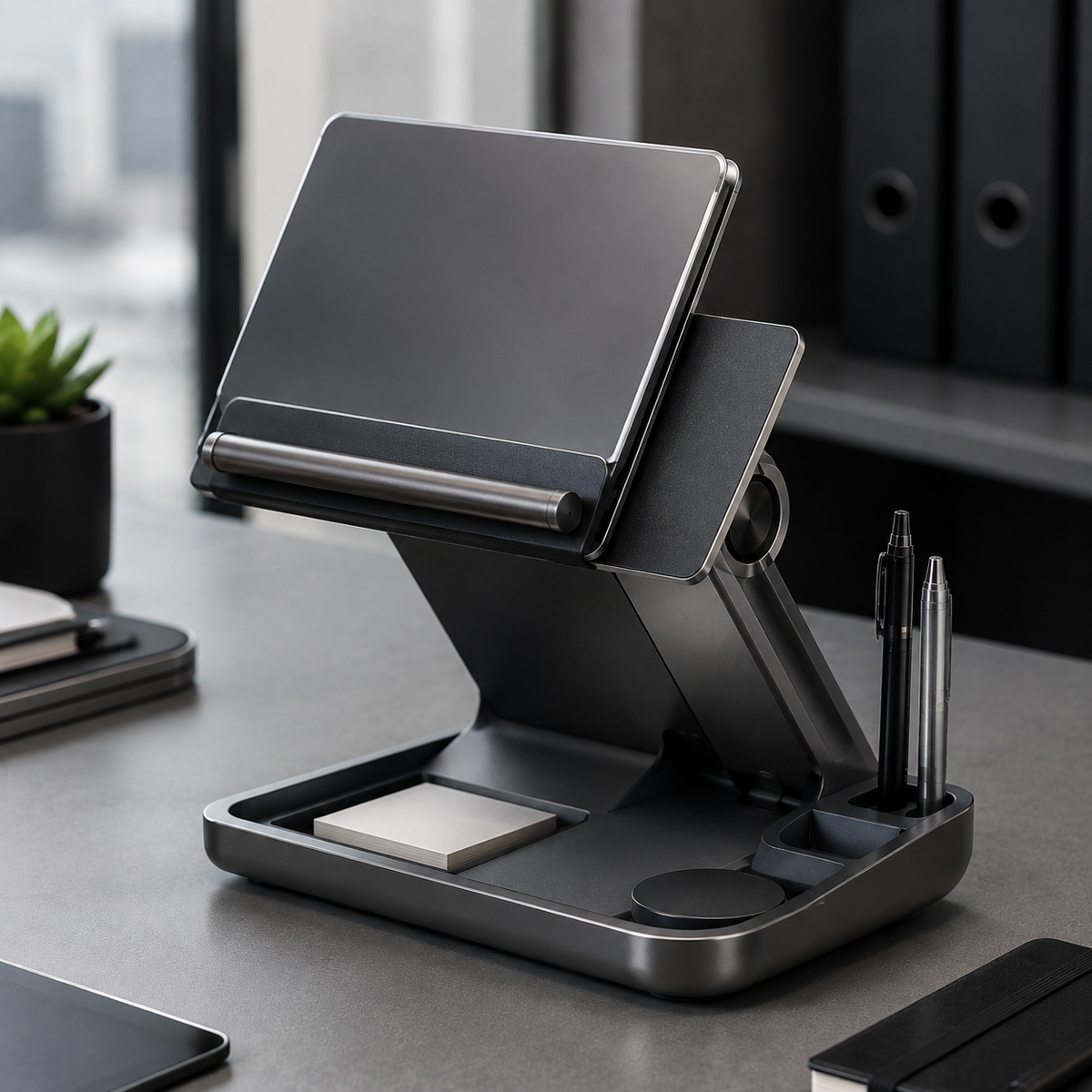 Navorli™ ElevateDock Adjustable Desktop Workstation – Angled Tablet & Document Stand with Integrated Accessory Organizer