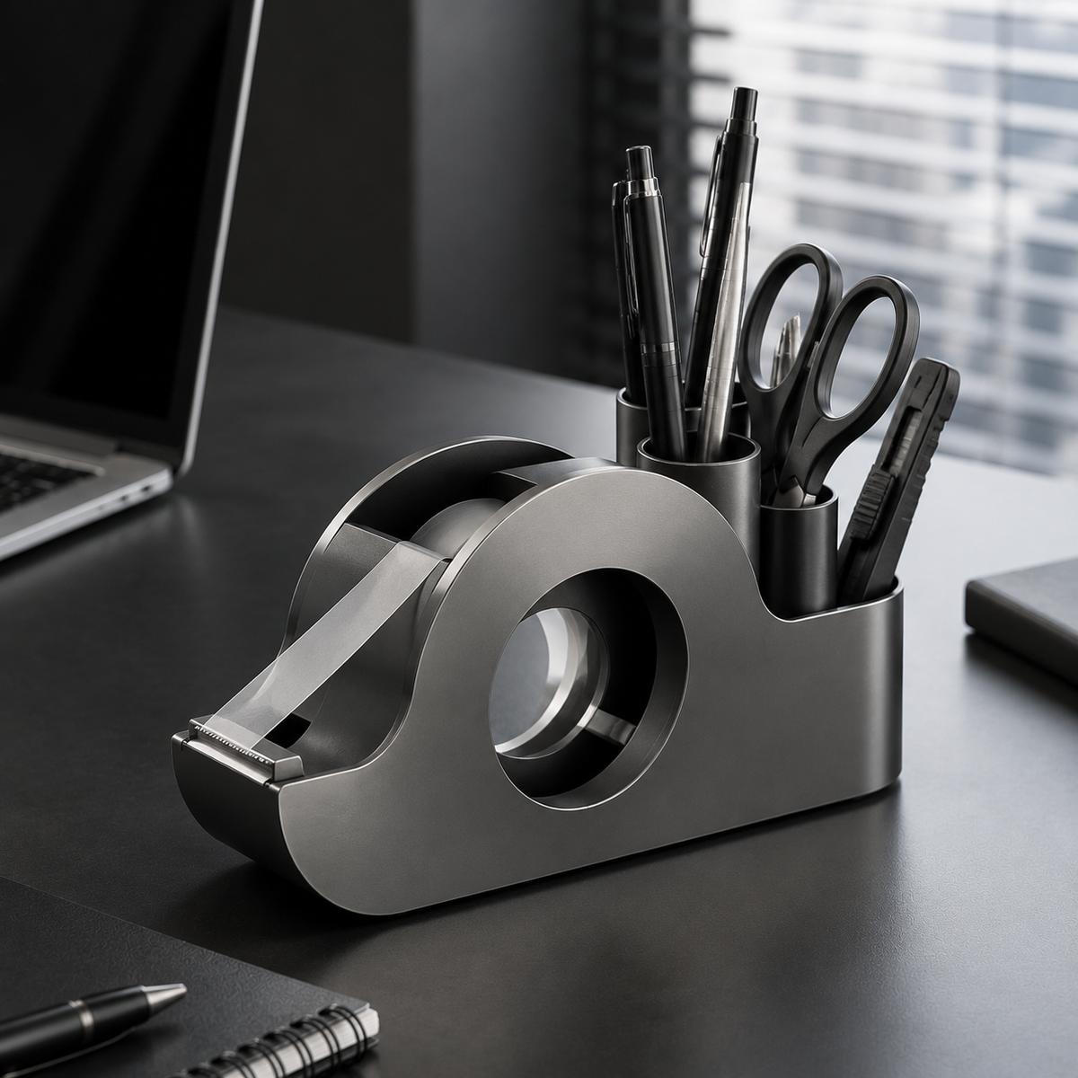 Navorli™ ArcStation Desktop Tape Dispenser & Tool Organizer – All-in-One Office Supply Caddy with Pen, Scissor & Utility Storage