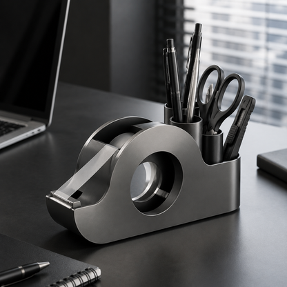 Navorli™ ArcStation Desktop Tape Dispenser & Tool Organizer – All-in-One Office Supply Caddy with Pen, Scissor & Utility Storage