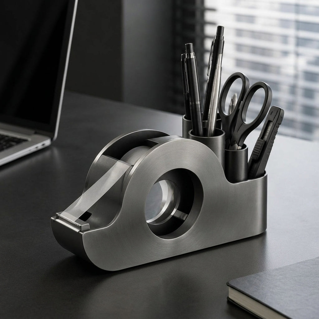 Navorli™ ArcStation Desktop Tape Dispenser & Tool Organizer – All-in-One Office Supply Caddy with Pen, Scissor & Utility Storage