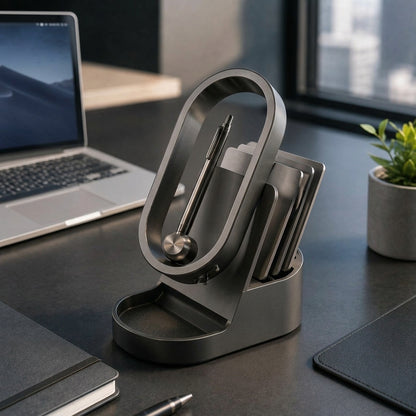 Navorli™ HaloFile Desktop Organizer – Sculptural Pen Display & Vertical Document Sorting Station with Multi-Level Storage