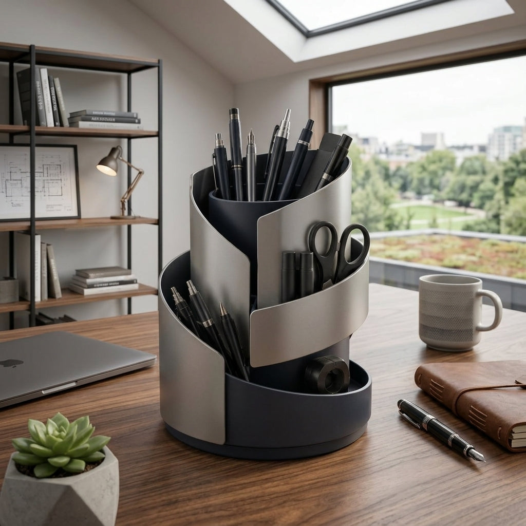 Navorli™ OrbitFlow Multi-Level Rotating Desk Organizer – Vertical Pen, Tool & Office Supply Station
