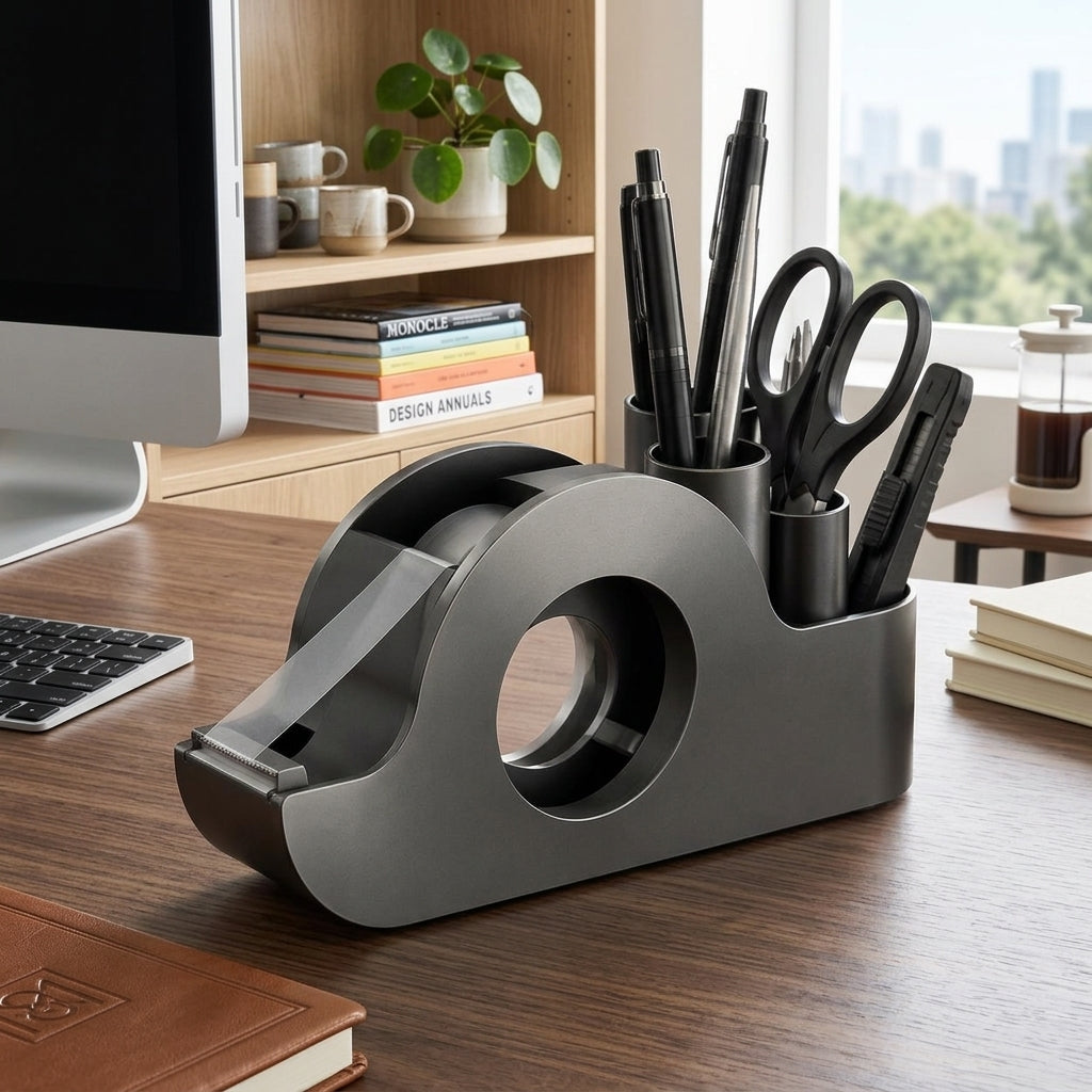 Navorli™ ArcStation Desktop Tape Dispenser & Tool Organizer – All-in-One Office Supply Caddy with Pen, Scissor & Utility Storage